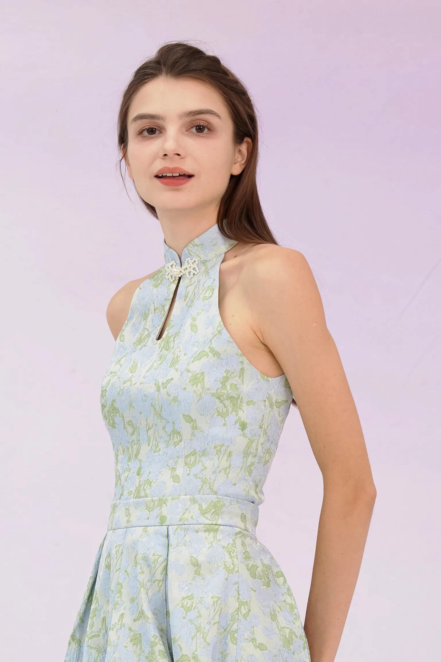 Gizella Green Jacquard Halter Top