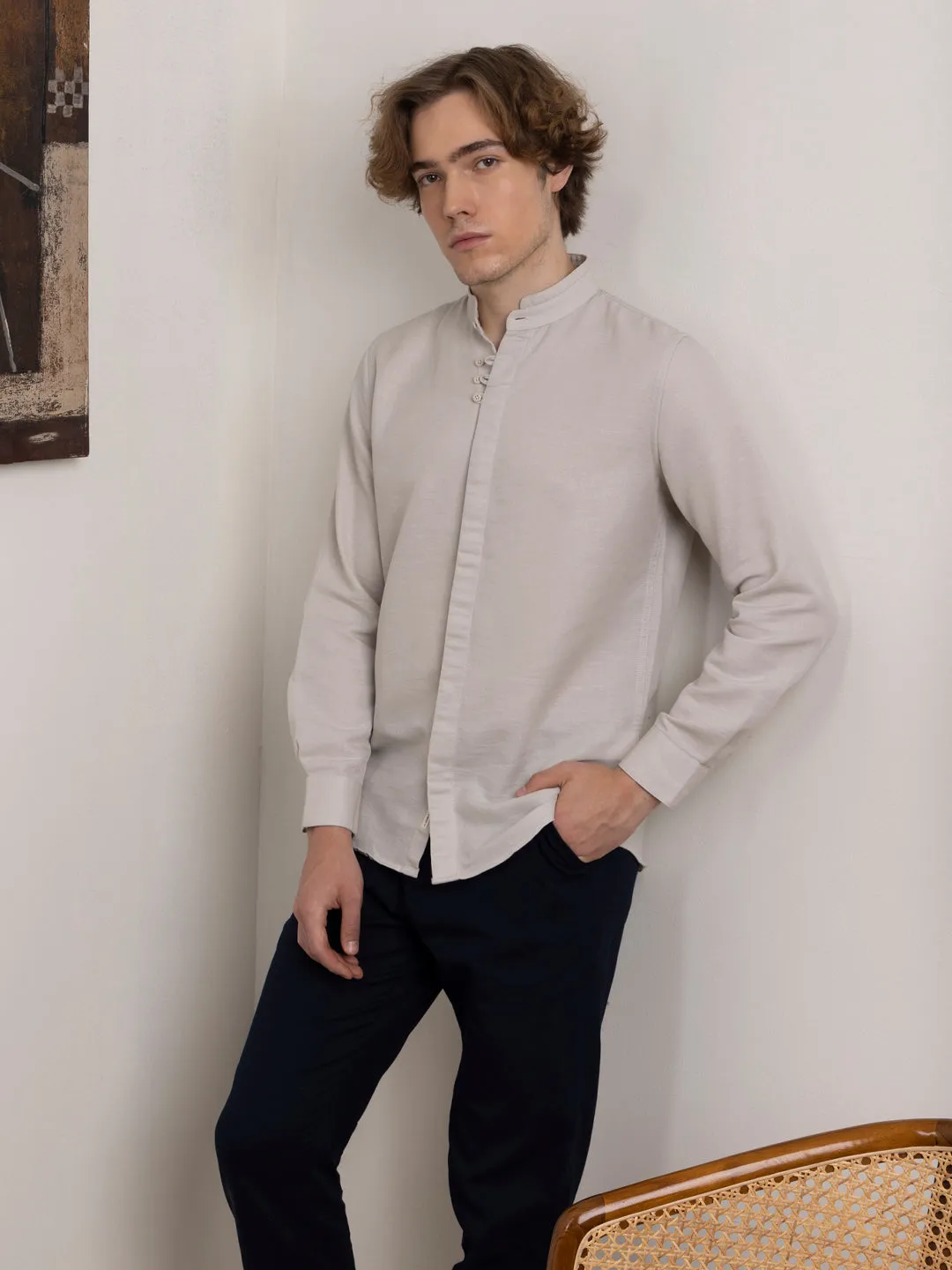 Grey Chinese Collar Shirt