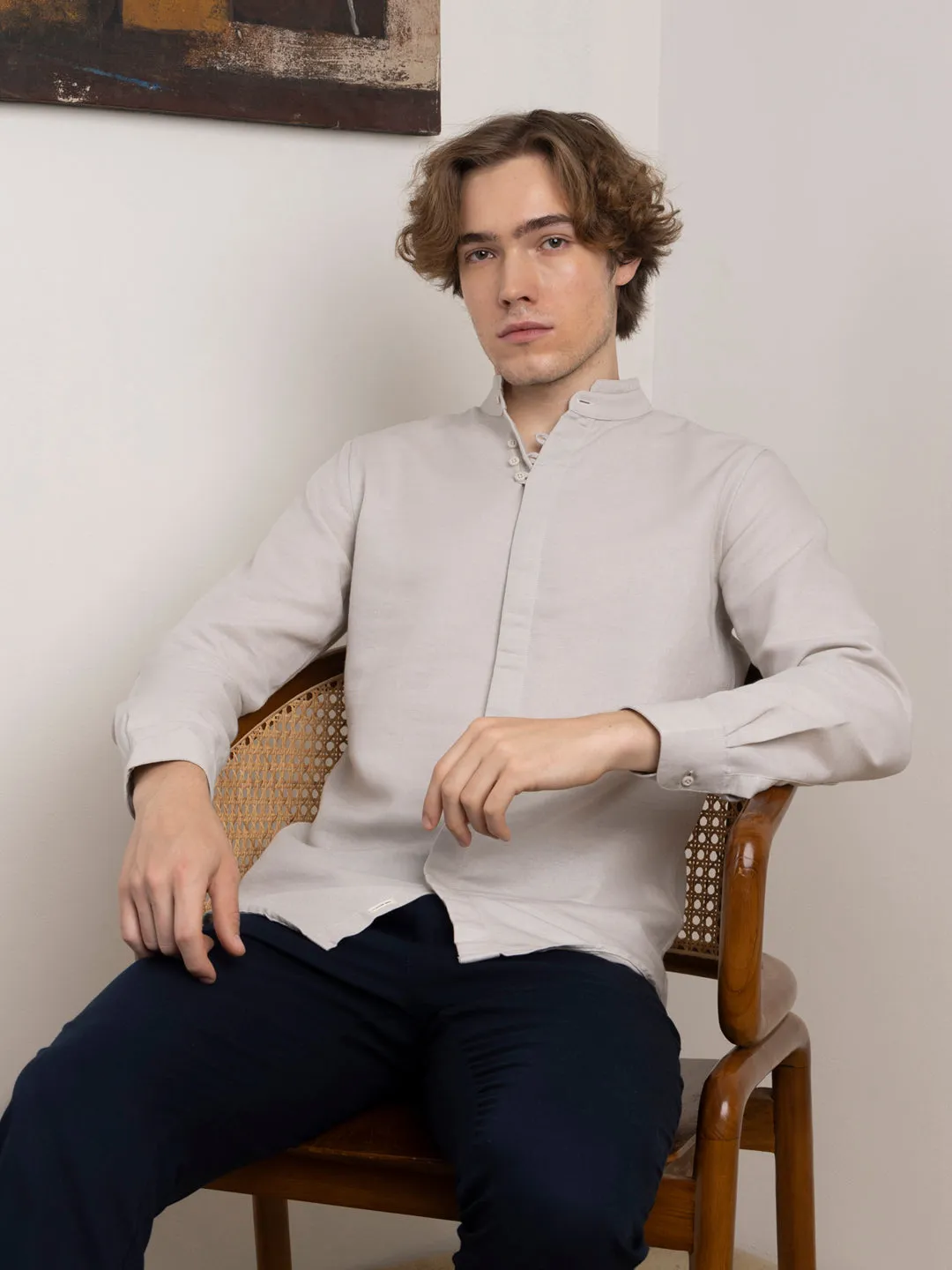 Grey Chinese Collar Shirt