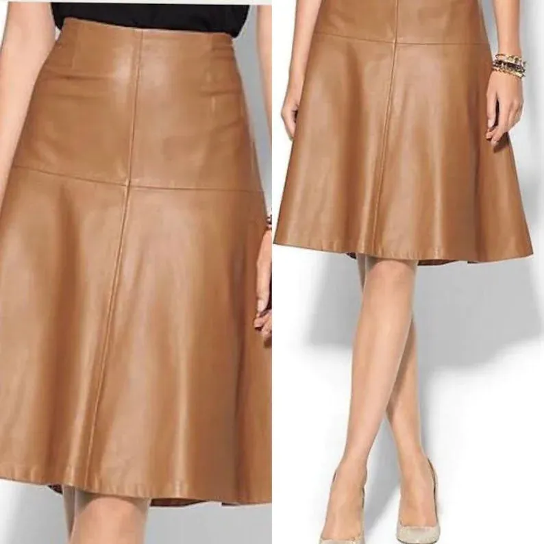 Handmade Lambskin Leather Women's A-Line Vintage Skirt