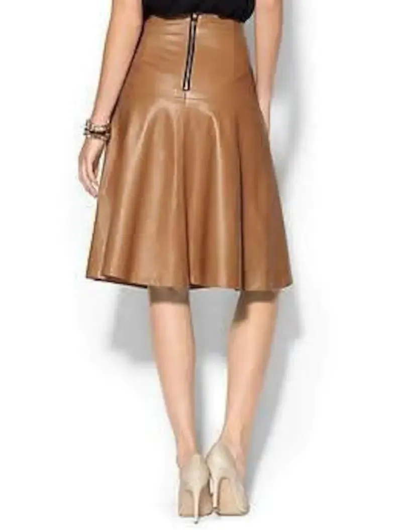 Handmade Lambskin Leather Women's A-Line Vintage Skirt