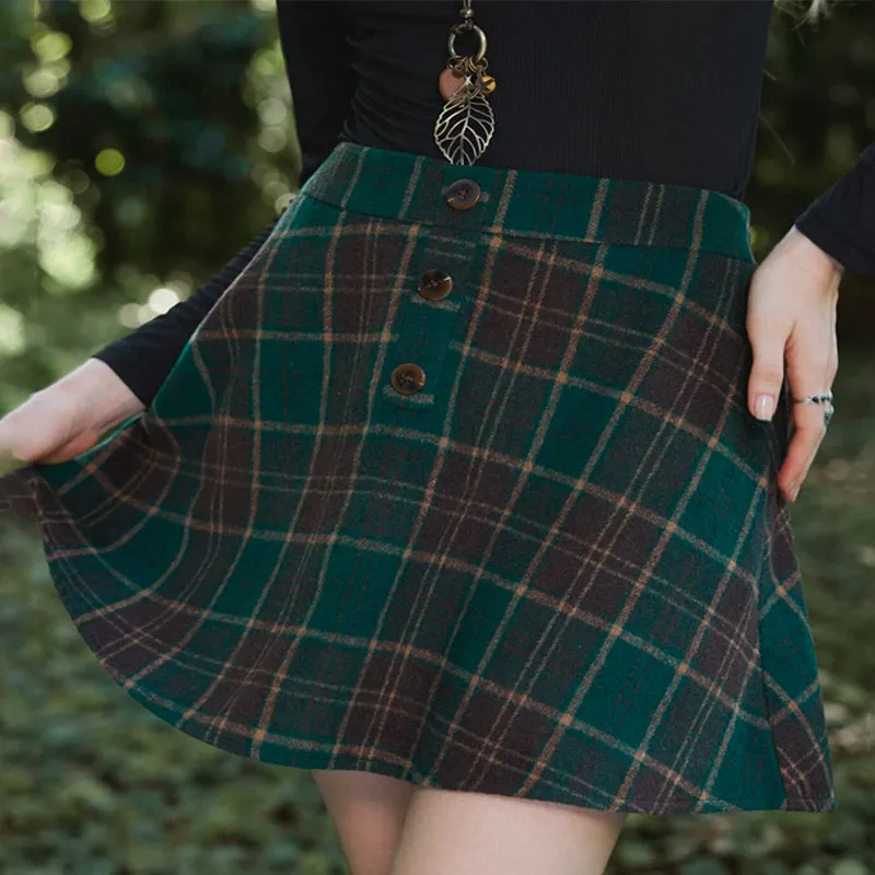 High Waist Plaid Single Breasted Skirt