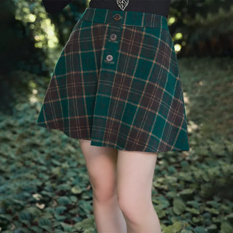 High Waist Plaid Single Breasted Skirt