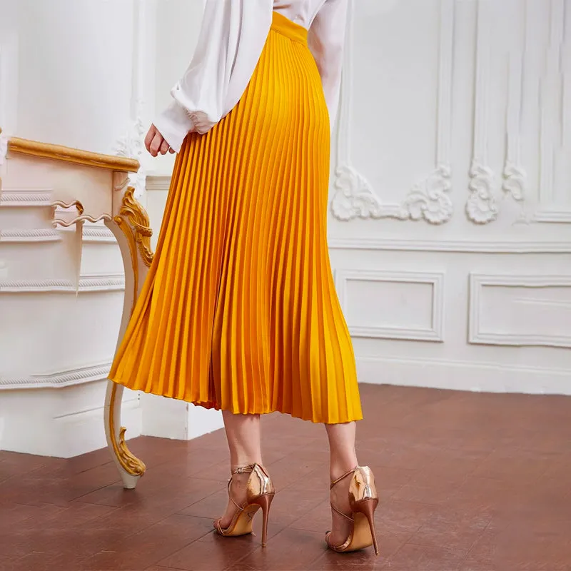 High Waist Solid Pleated Skirt