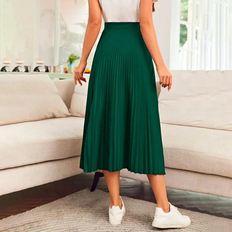 High Waist Solid Pleated Skirt