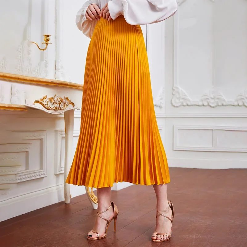 High Waist Solid Pleated Skirt