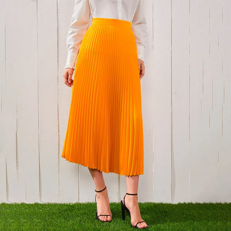 High Waist Solid Pleated Skirt