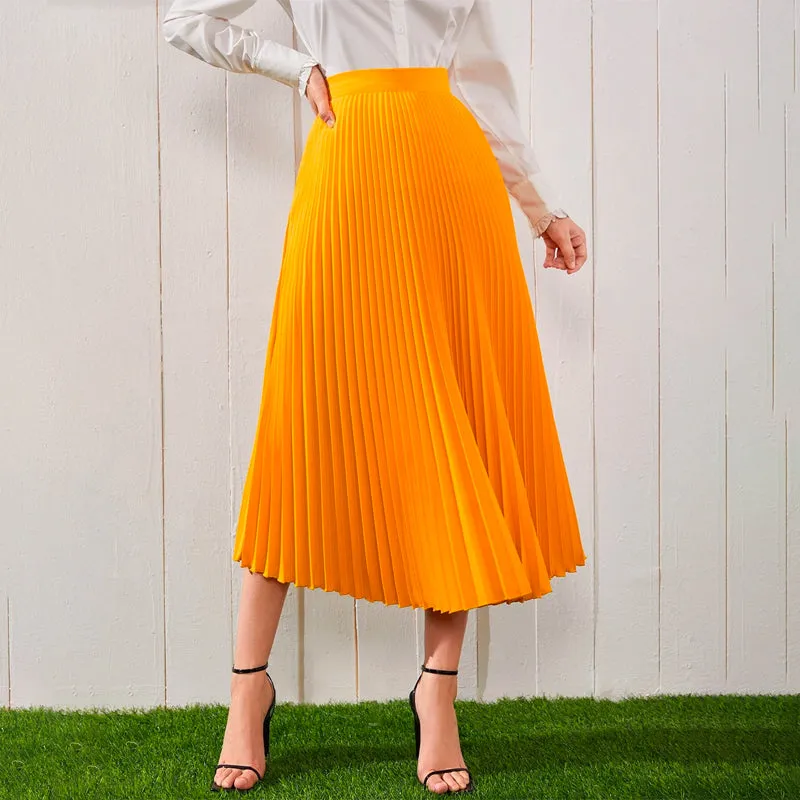 High Waist Solid Pleated Skirt