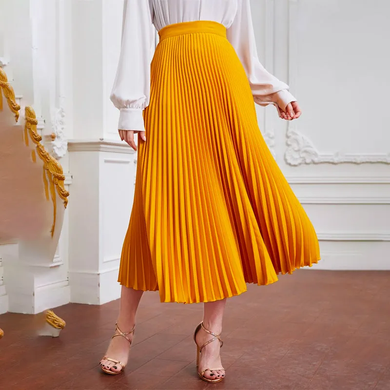 High Waist Solid Pleated Skirt