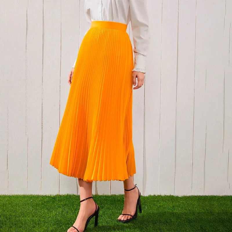 High Waist Solid Pleated Skirt