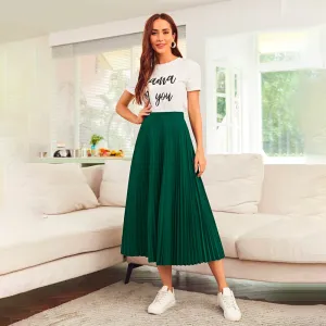 High Waist Solid Pleated Skirt