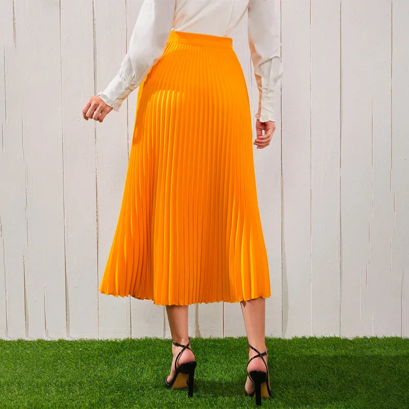 High Waist Solid Pleated Skirt