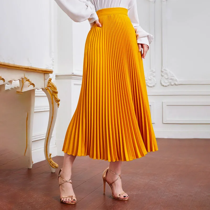 High Waist Solid Pleated Skirt