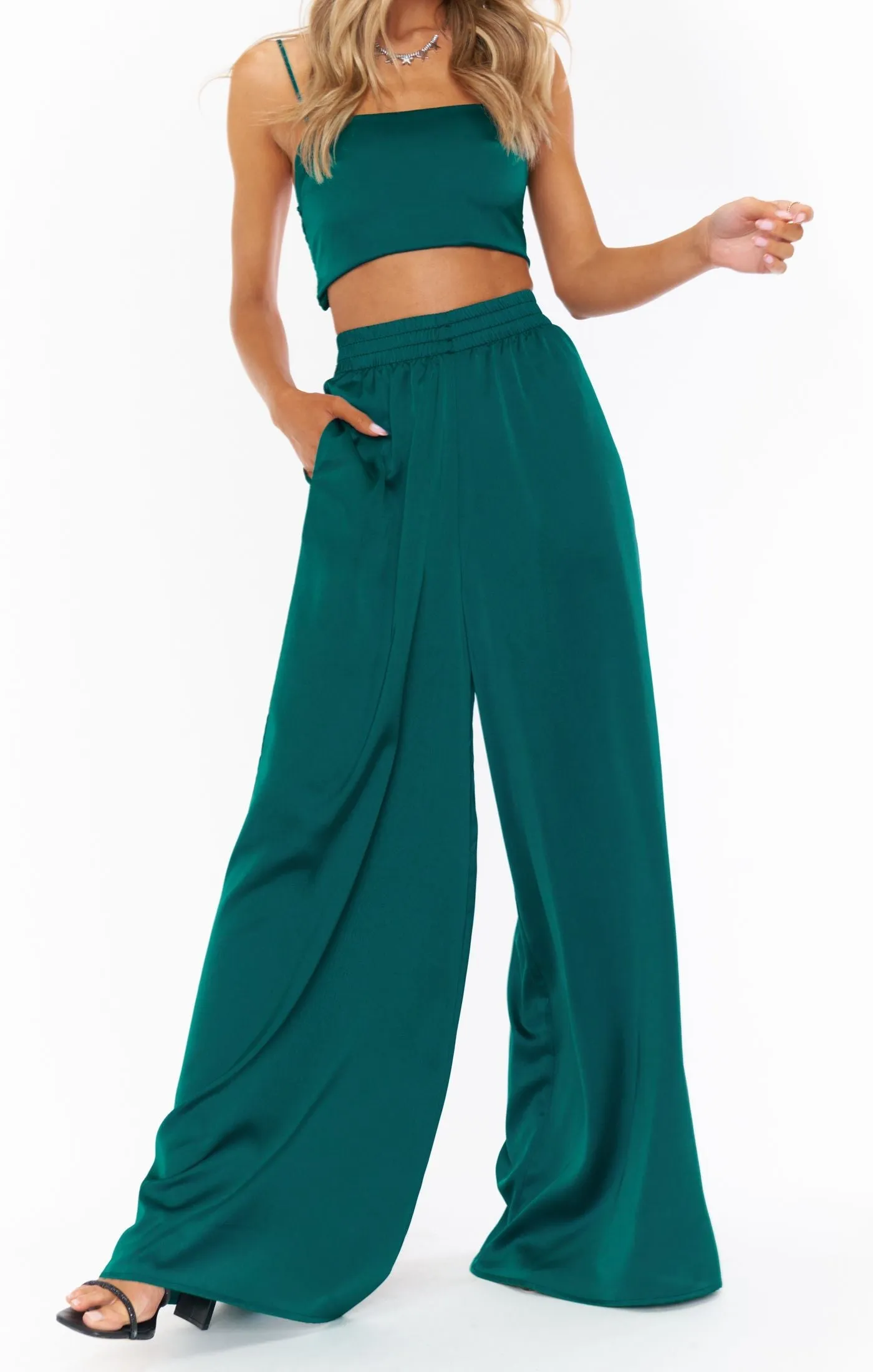 Irwin Pants | Emerald Luxe Satin