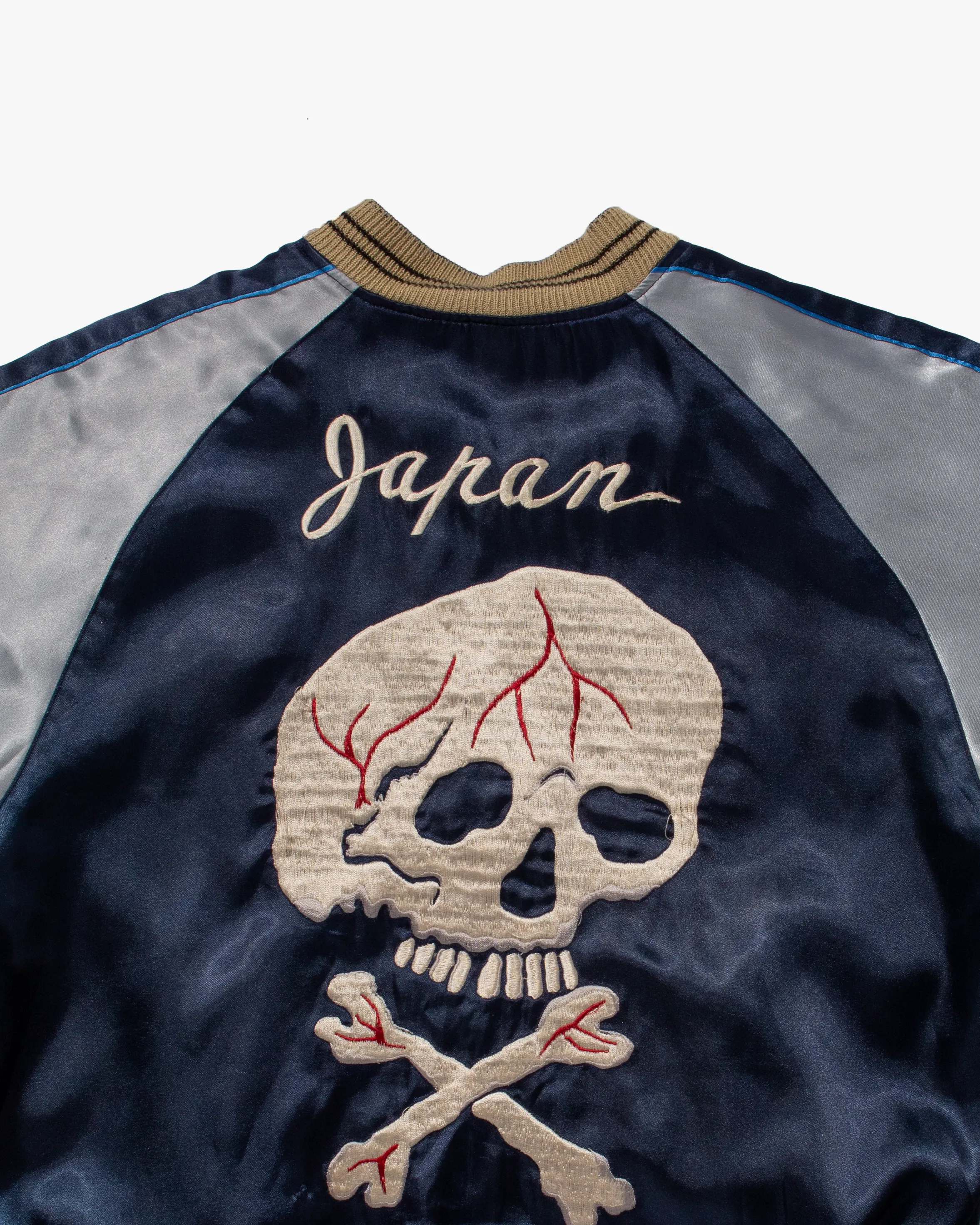 Japanese Repro Reversible Souvenir Jacket, Toyo Enterprises, Dark Blue with White Skull - S