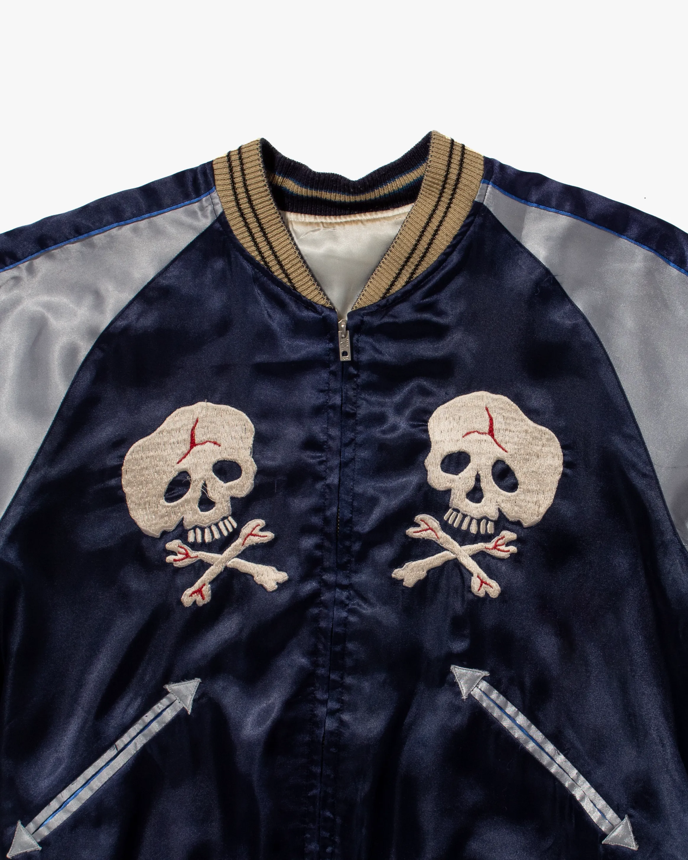 Japanese Repro Reversible Souvenir Jacket, Toyo Enterprises, Dark Blue with White Skull - S