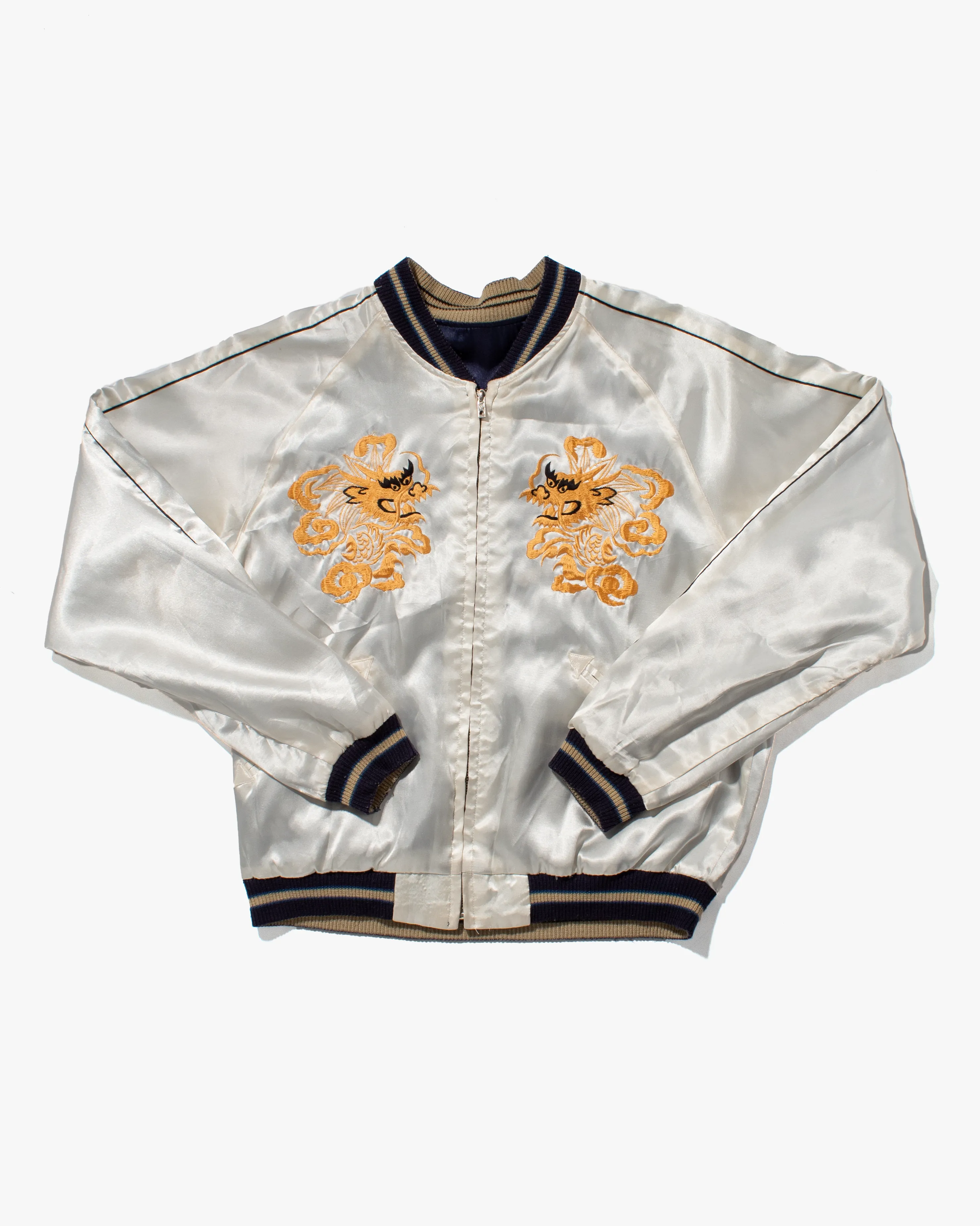 Japanese Repro Reversible Souvenir Jacket, Toyo Enterprises, Dark Blue with White Skull - S