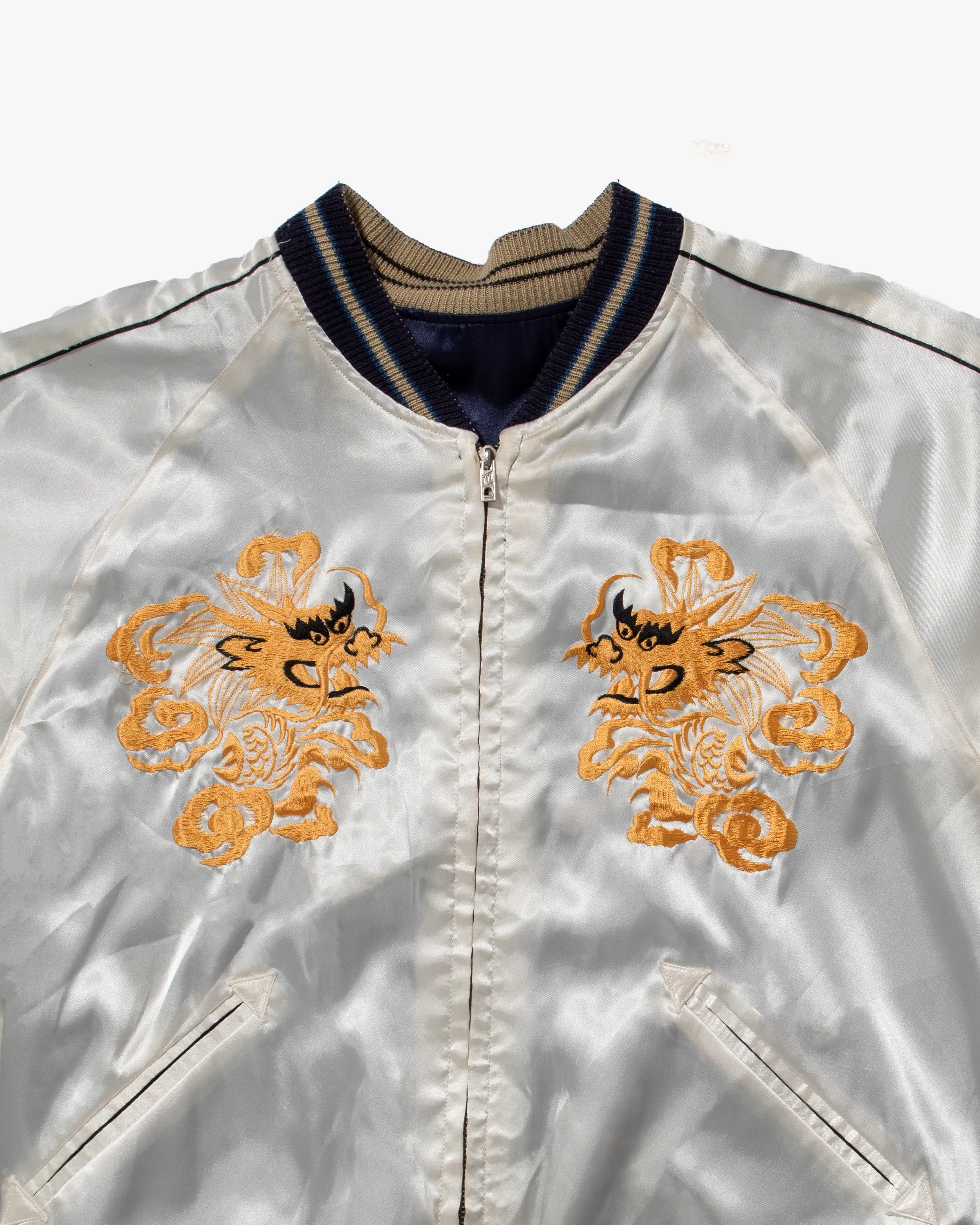 Japanese Repro Reversible Souvenir Jacket, Toyo Enterprises, Dark Blue with White Skull - S