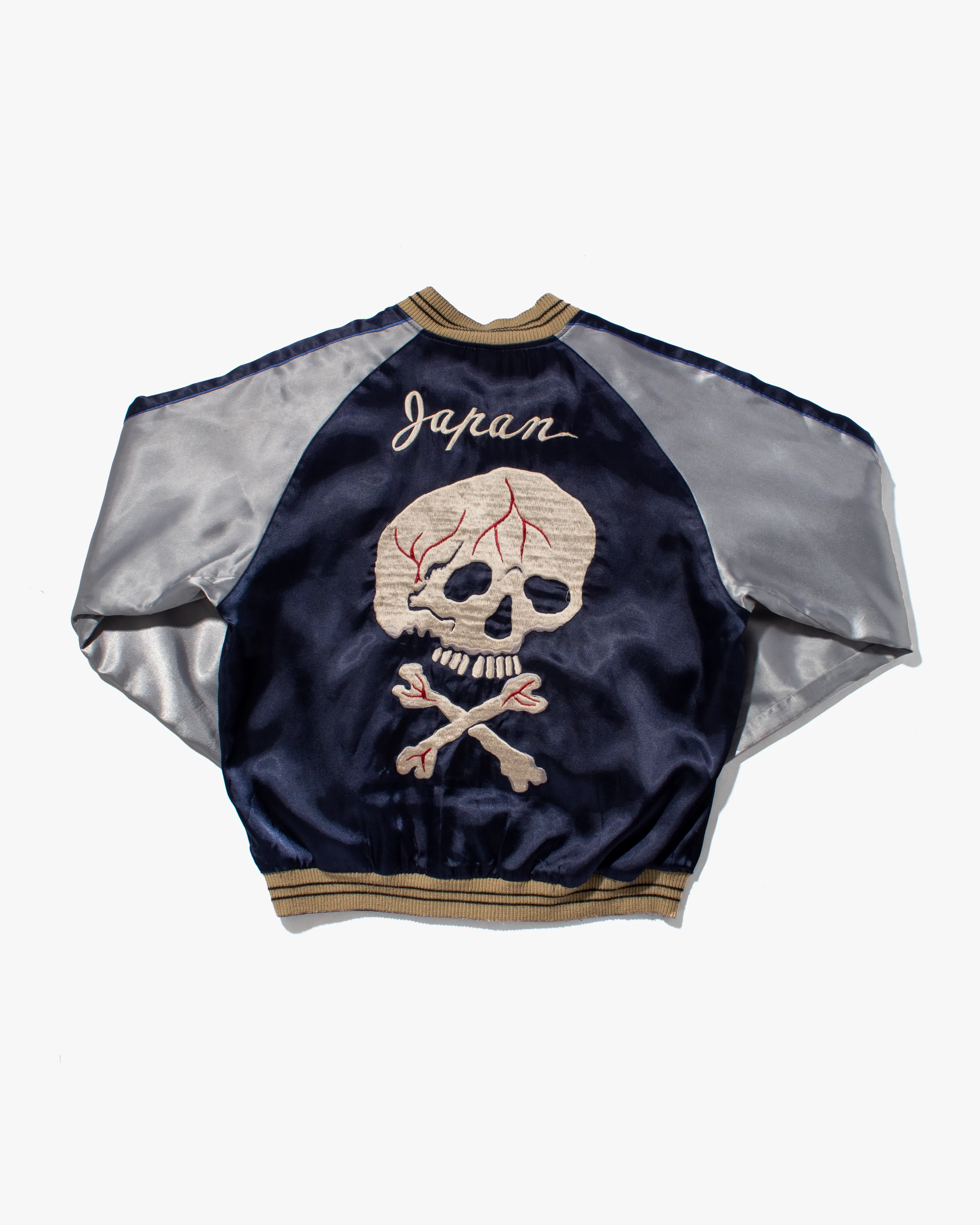 Japanese Repro Reversible Souvenir Jacket, Toyo Enterprises, Dark Blue with White Skull - S