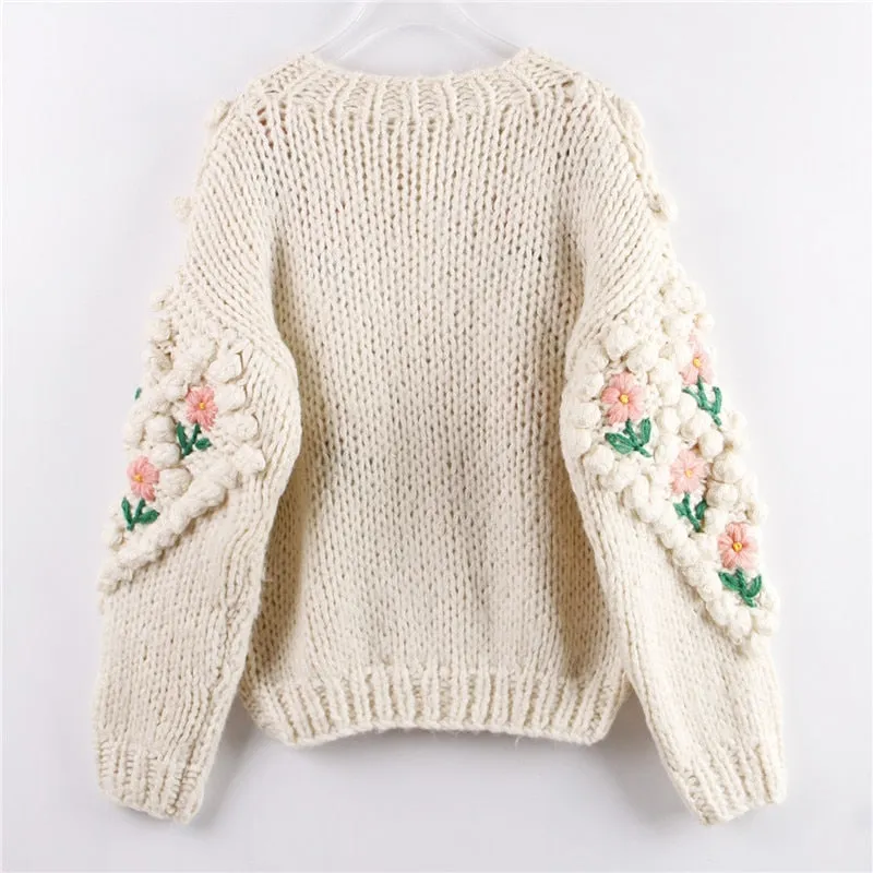 Joskaa Christmas Gift H.SA 2024 New Women Winter Handmade Sweater And Cardigans Floral Embroidery Hollow Out Chic Knit Jacket Pearl Beading Cardigans