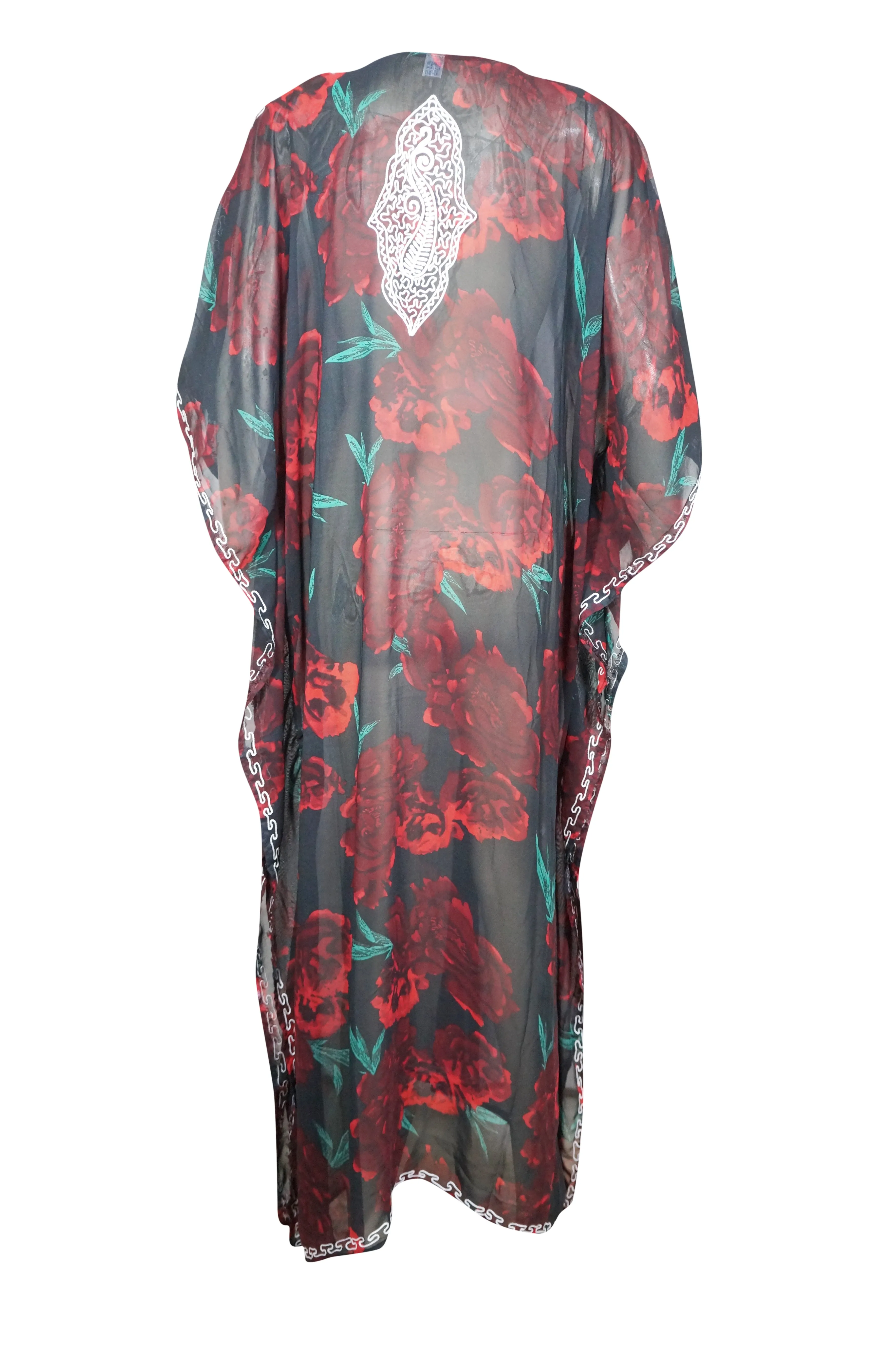 Kaftan Maxi Dress Coverup Georgette Red Black Floral Embroidered Caftan 4XL