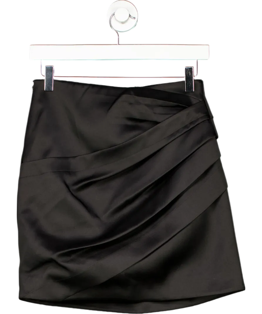 Karen Millen Black Structured Viscose Satin Tailored Ruched Mini Skirt UK 8