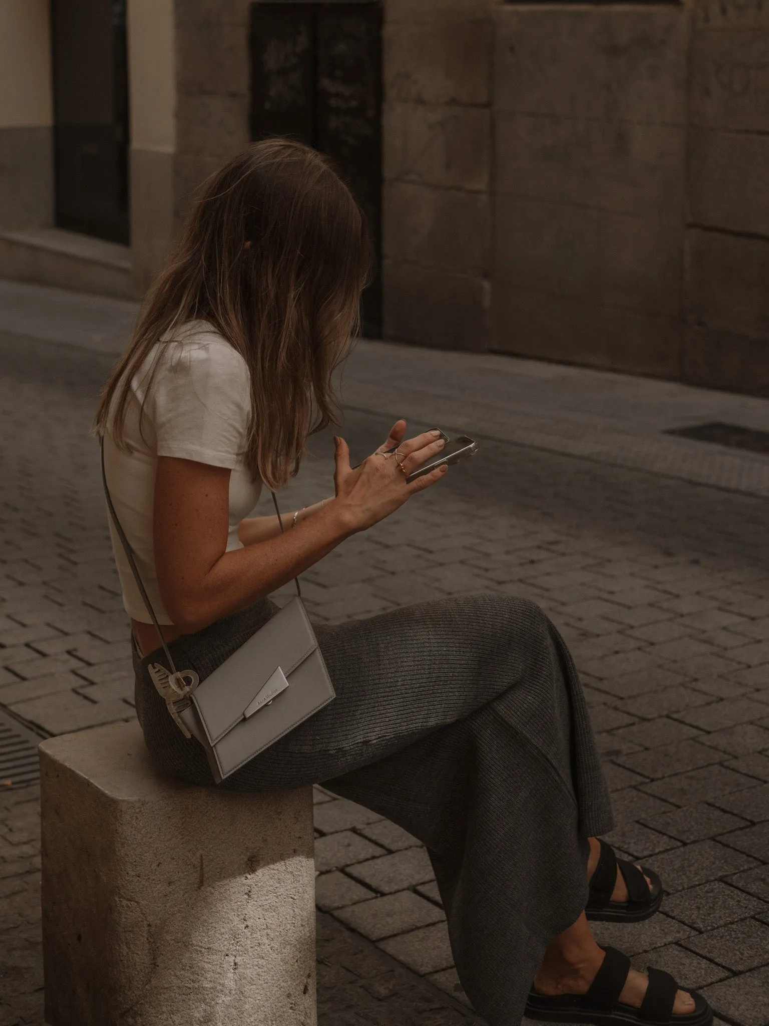 KNIT LONG SKIRT - GRAY