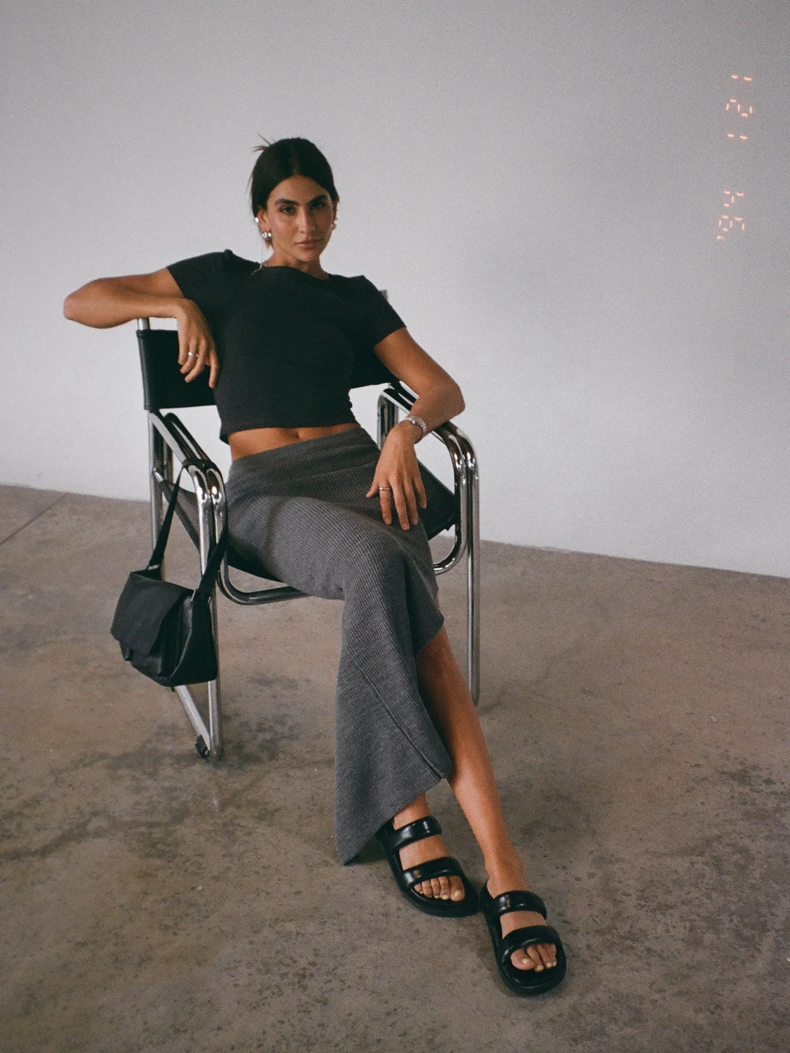 KNIT LONG SKIRT - GRAY