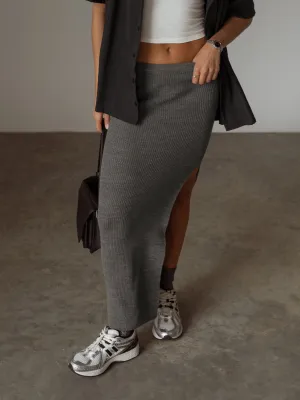 KNIT LONG SKIRT - GRAY
