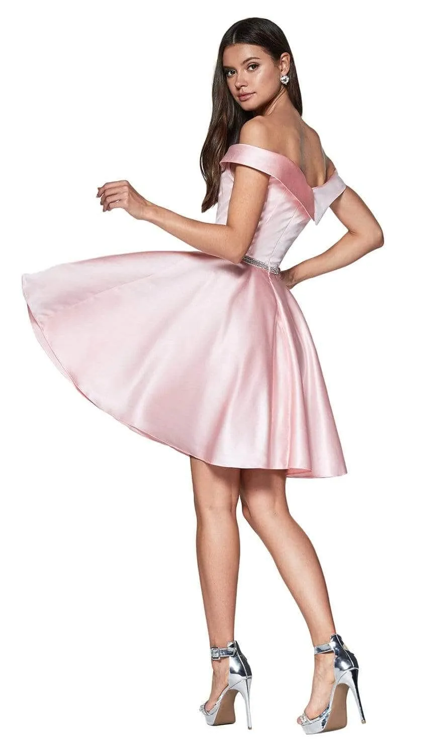 Ladivine CD0140 - Satin Off Shoulder A-Line Dress