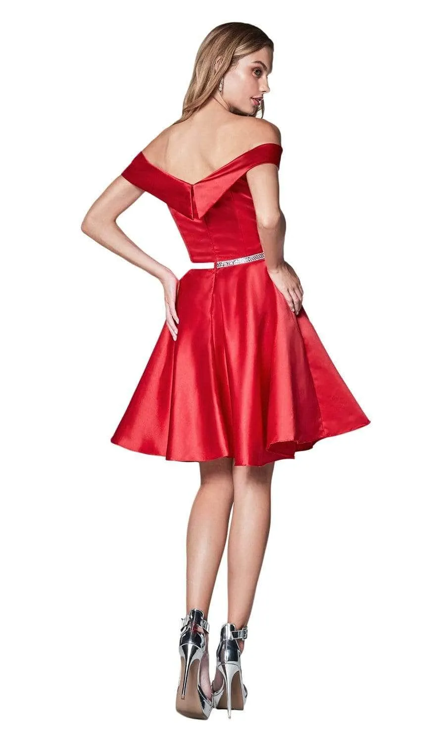 Ladivine CD0140 - Satin Off Shoulder A-Line Dress