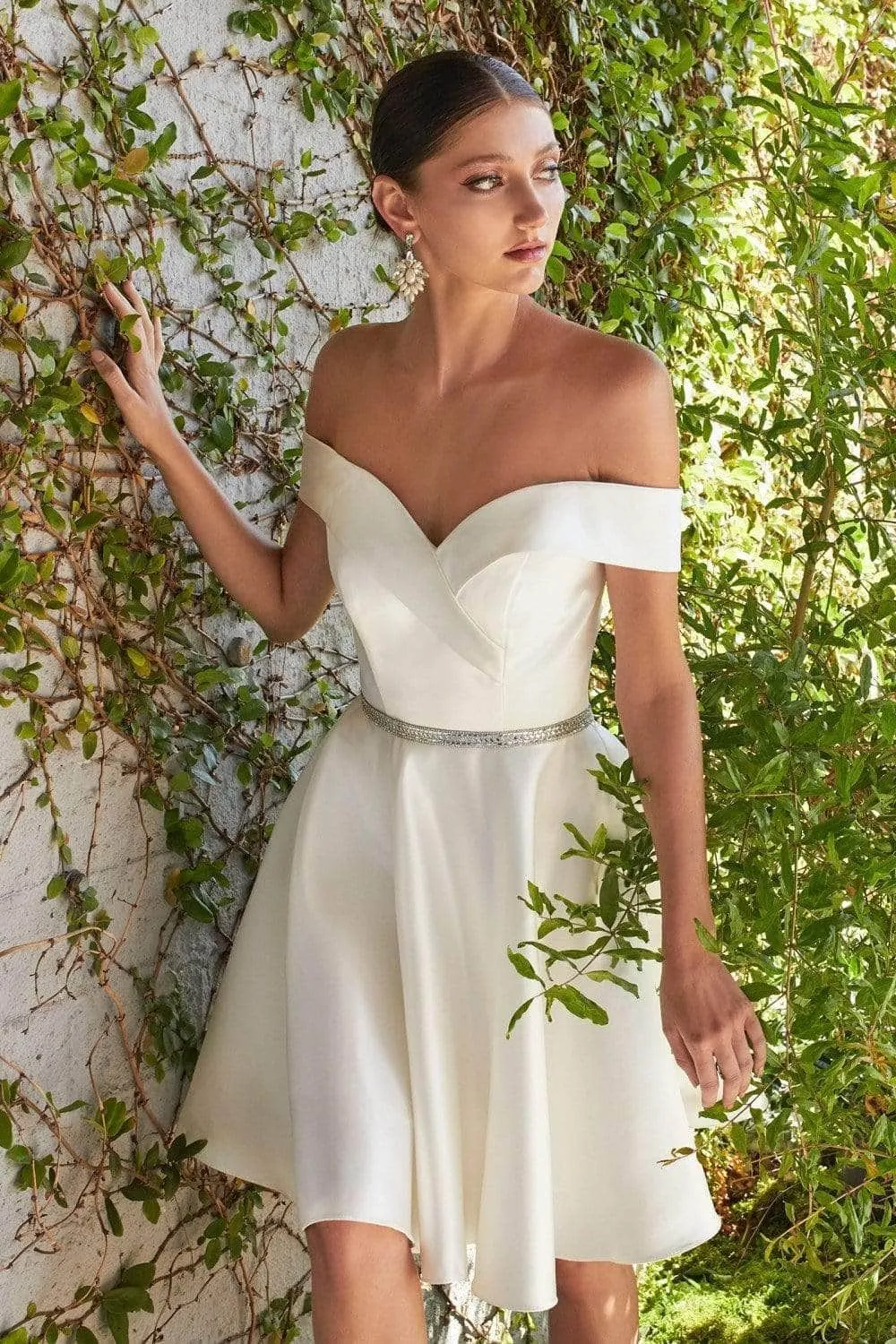 Ladivine CD0140 - Satin Off Shoulder A-Line Dress