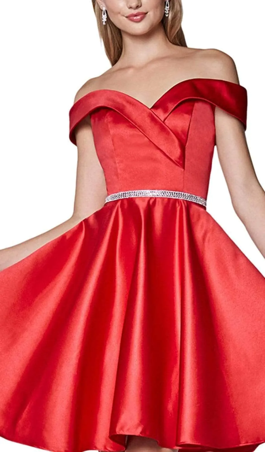 Ladivine CD0140 - Satin Off Shoulder A-Line Dress