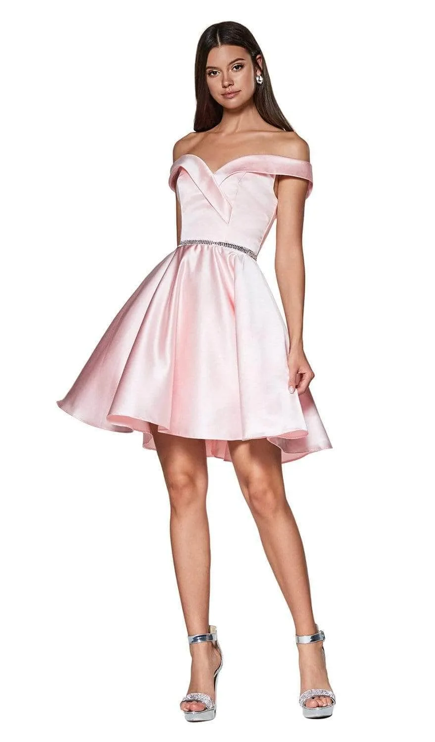 Ladivine CD0140 - Satin Off Shoulder A-Line Dress