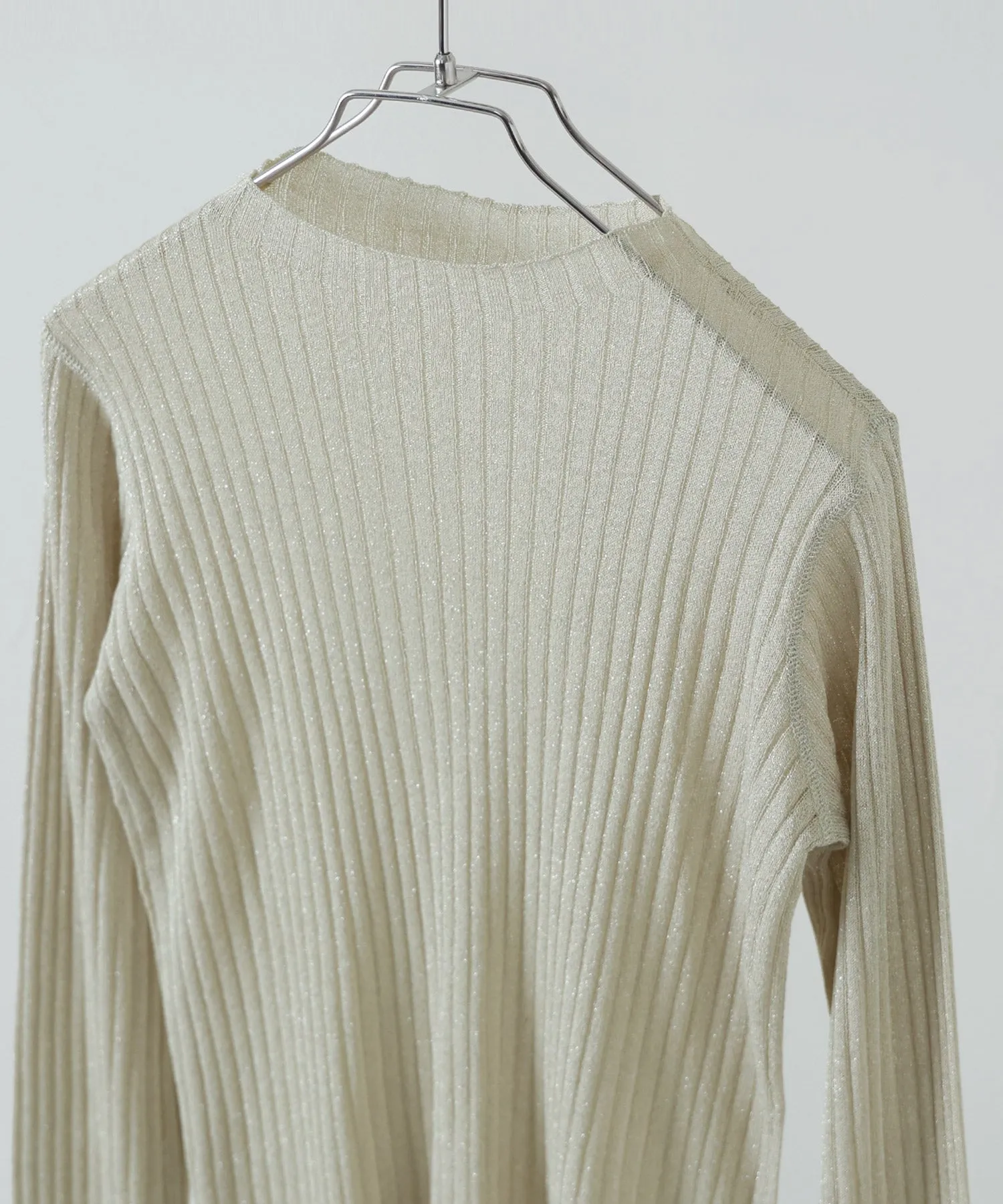 Lame&sheer bottle neck rib tops