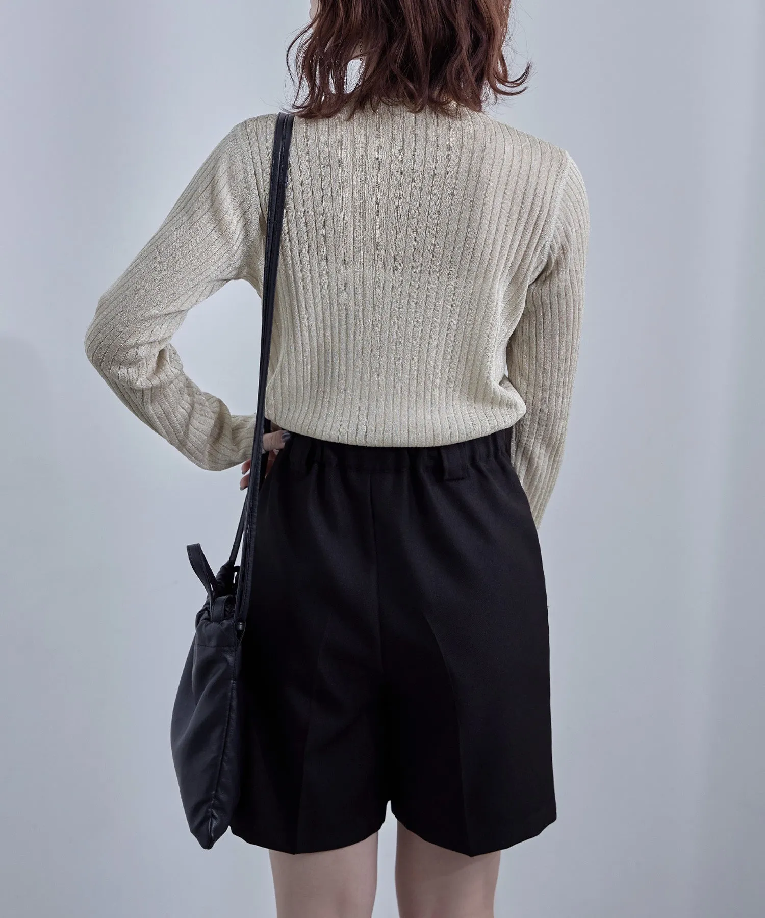 Lame&sheer bottle neck rib tops