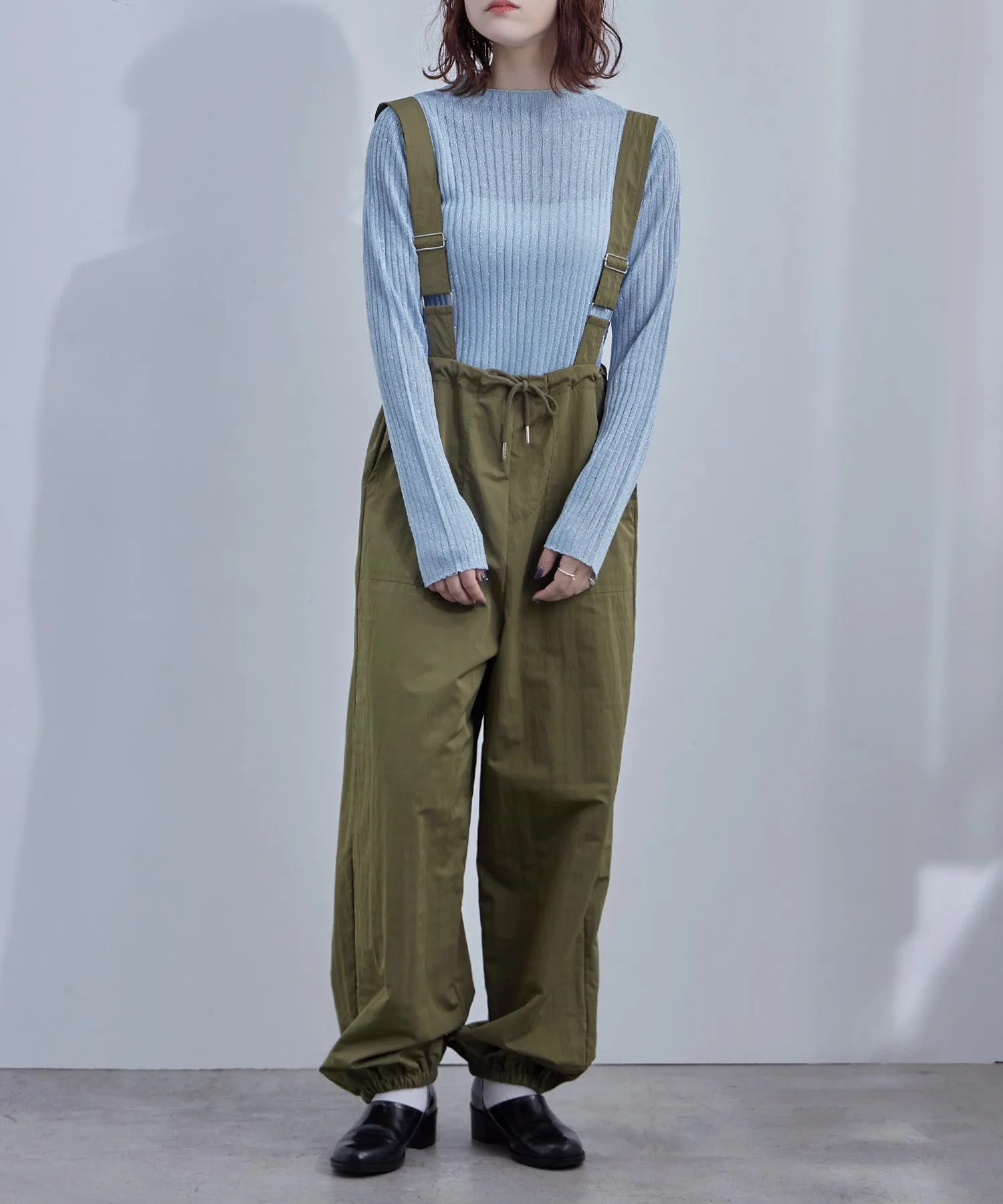 Lame&sheer bottle neck rib tops