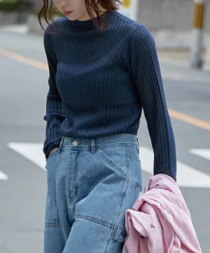 Lame&sheer bottle neck rib tops