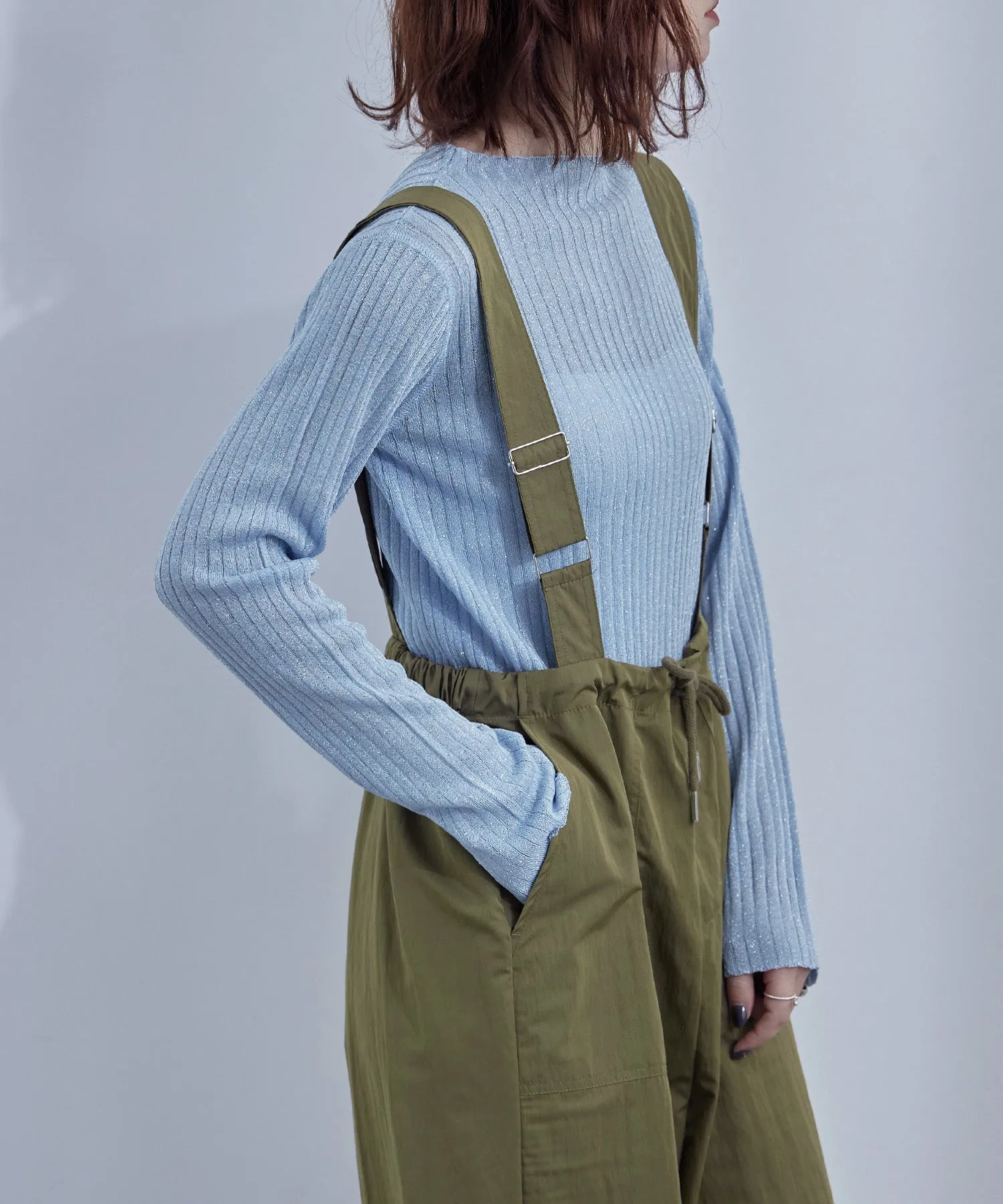 Lame&sheer bottle neck rib tops