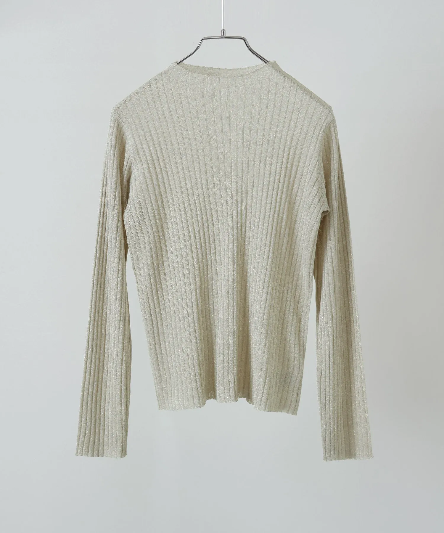 Lame&sheer bottle neck rib tops
