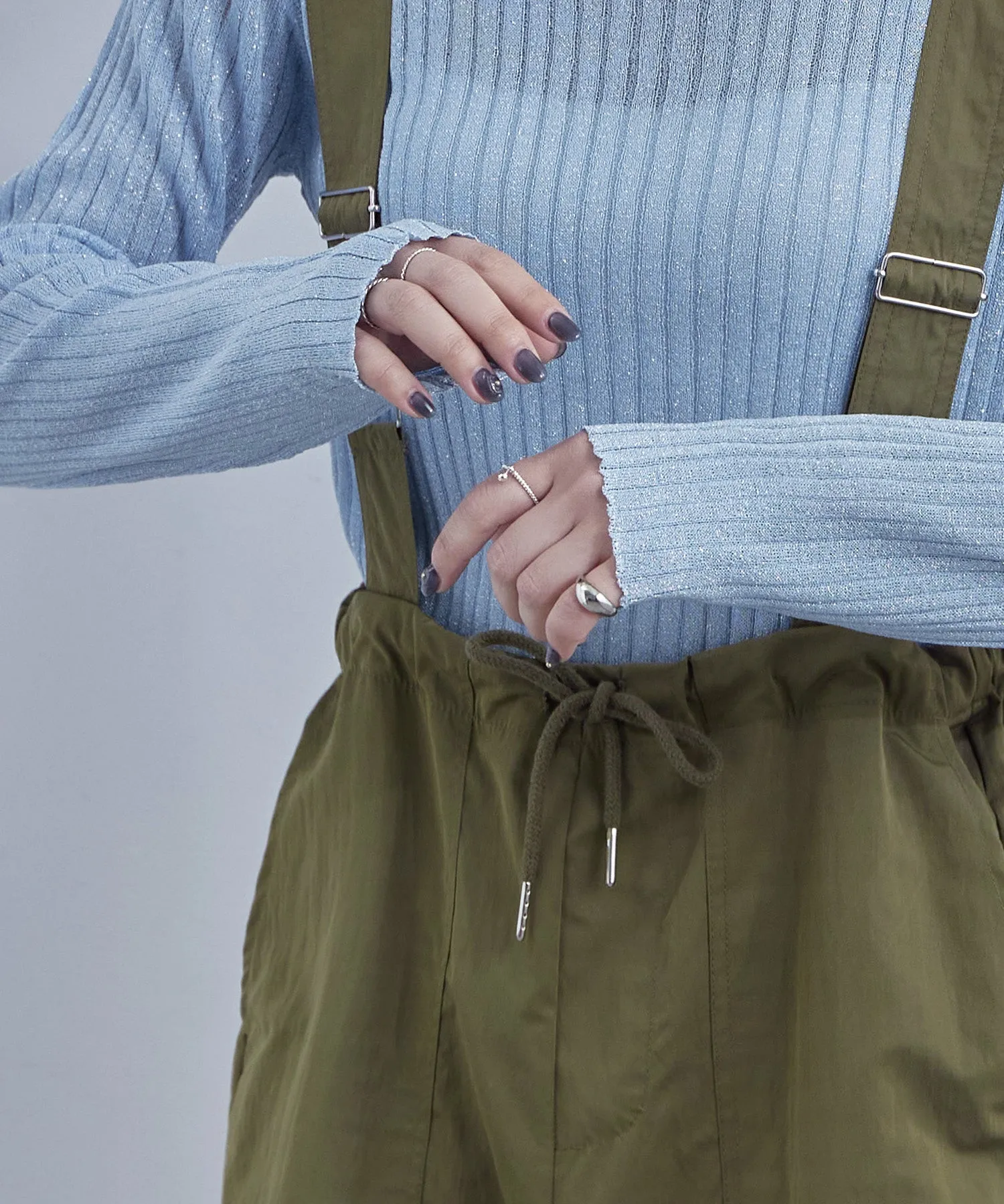 Lame&sheer bottle neck rib tops