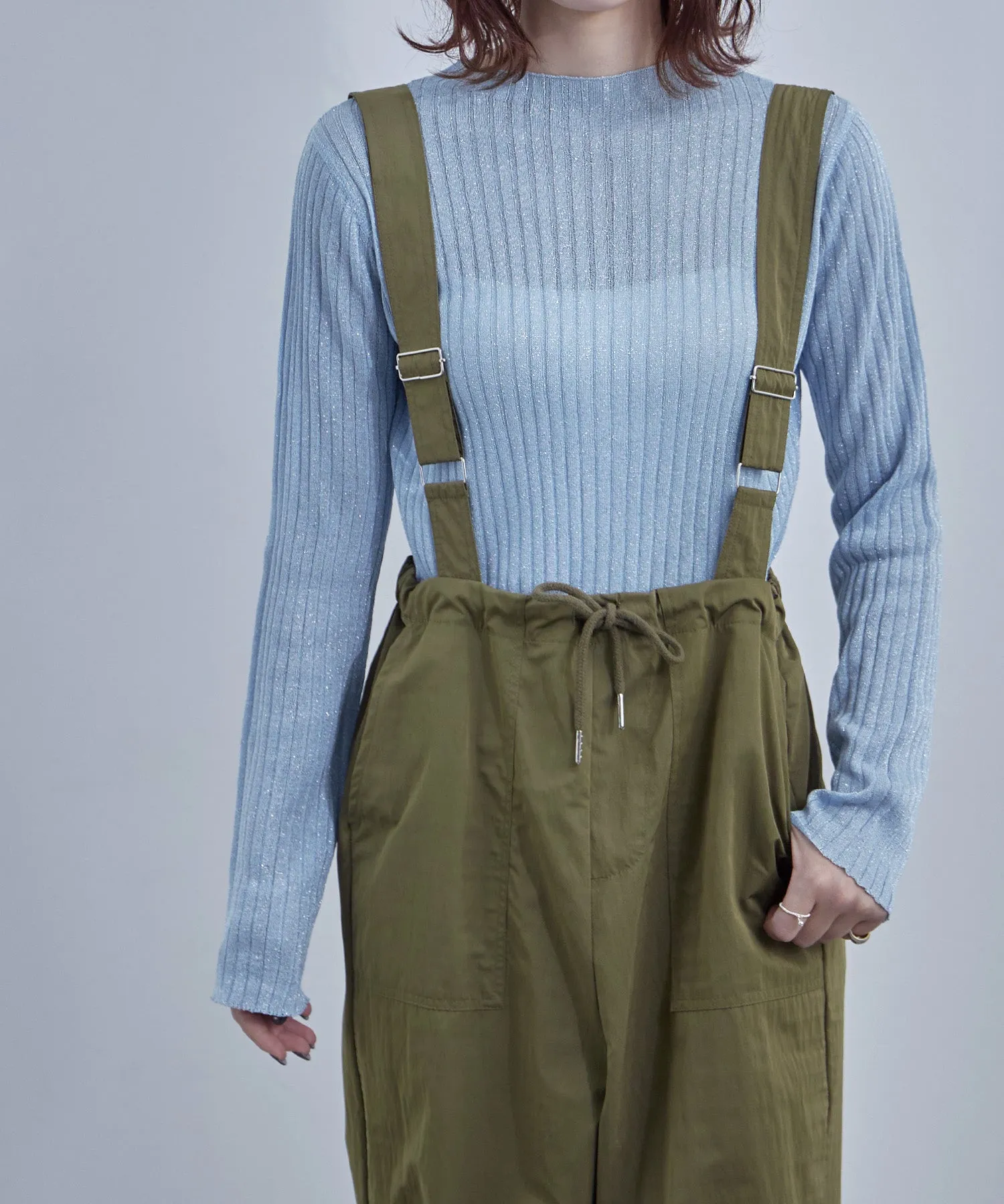 Lame&sheer bottle neck rib tops