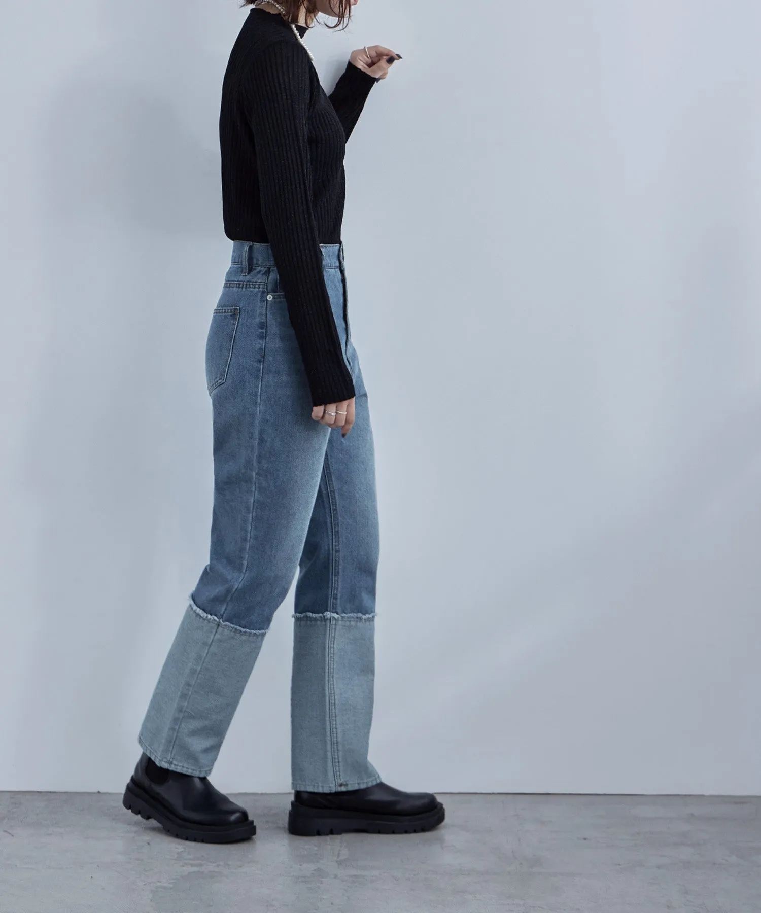 Lame&sheer bottle neck rib tops