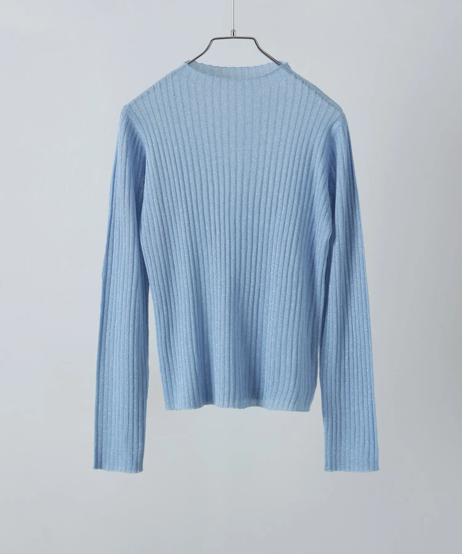 Lame&sheer bottle neck rib tops