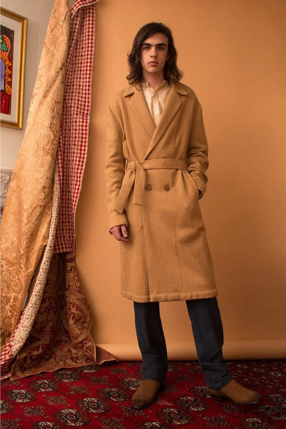 Lavanya Coodly Men's Wool Pierre Trench Coat in Tan, Black, or Navy