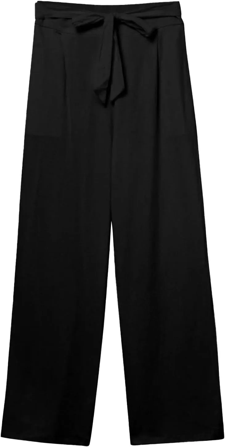 Linen Pants for Women Drawstring Elastic High Waisted Straight Leg Pants with Pockets Summer Casual Boho Beach Trouser