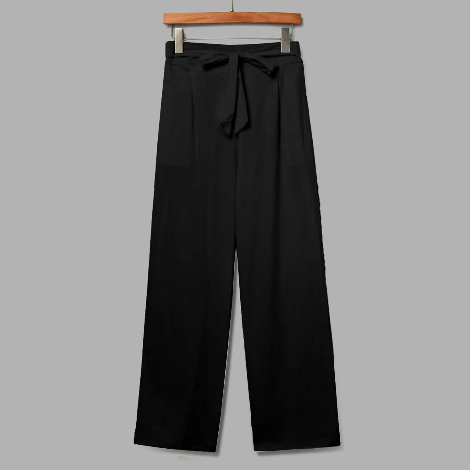 Linen Pants for Women Drawstring Elastic High Waisted Straight Leg Pants with Pockets Summer Casual Boho Beach Trouser