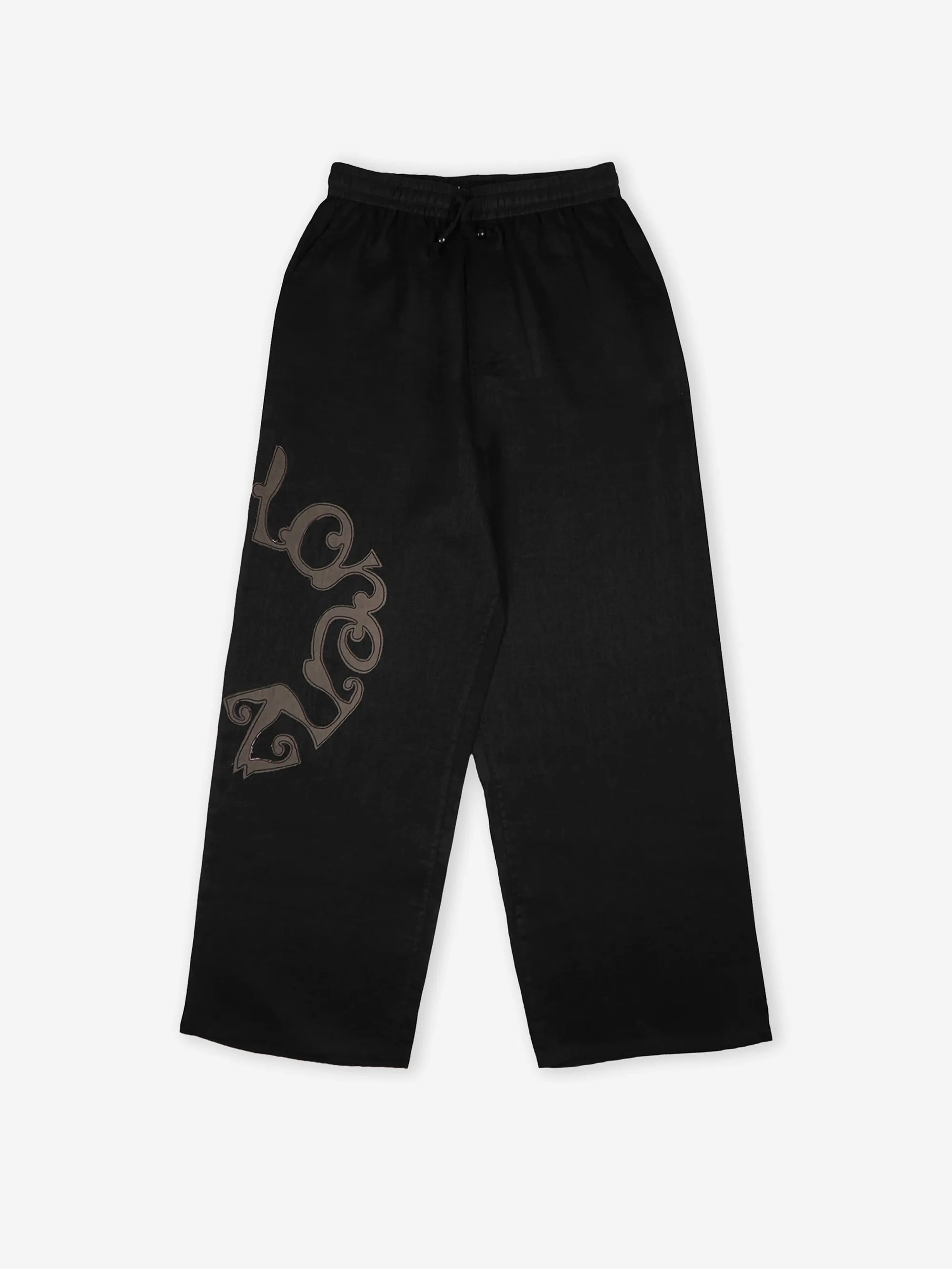 Lorenz Studio Appliqué Linen Pants - Black