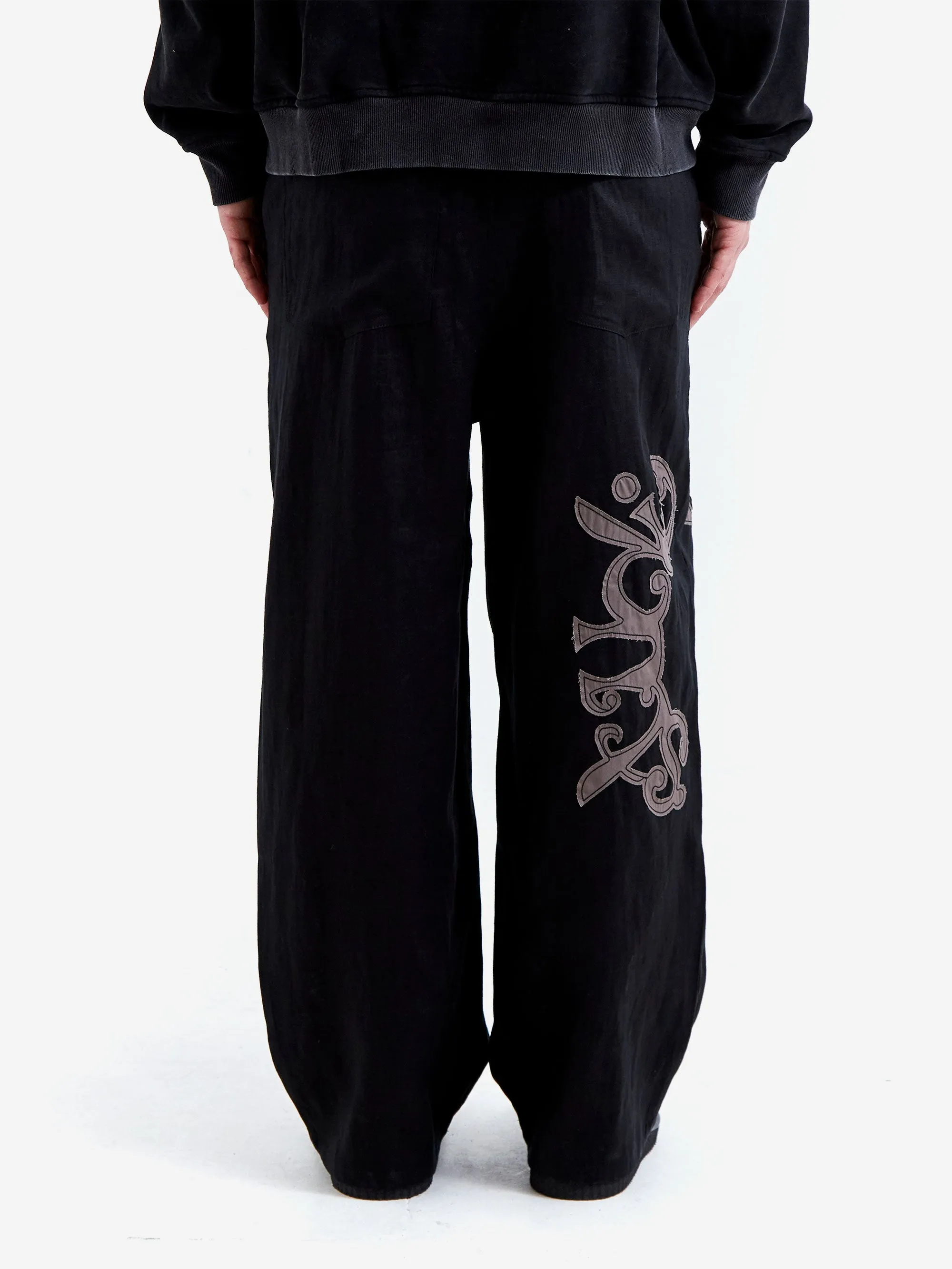 Lorenz Studio Appliqué Linen Pants - Black