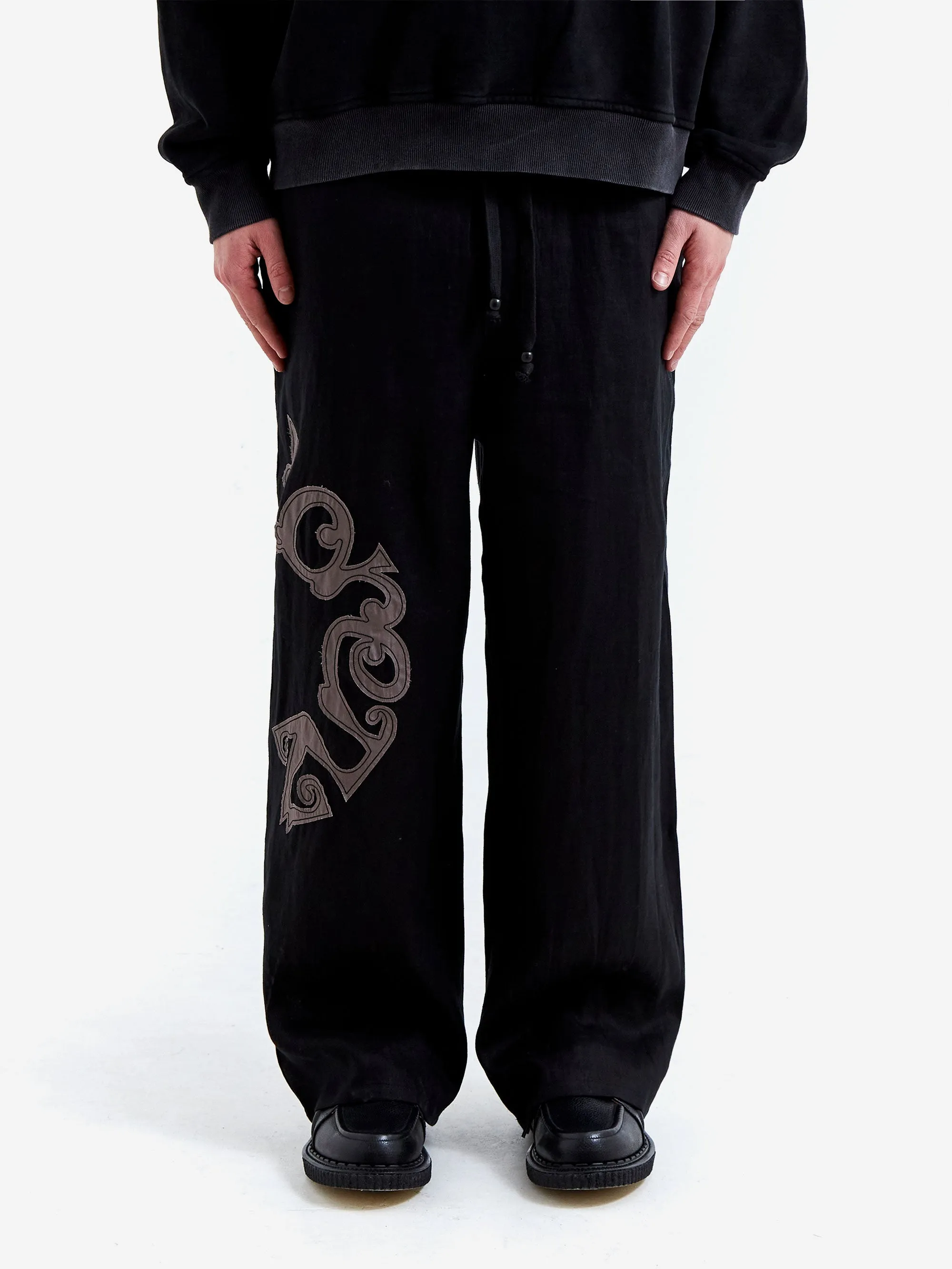 Lorenz Studio Appliqué Linen Pants - Black